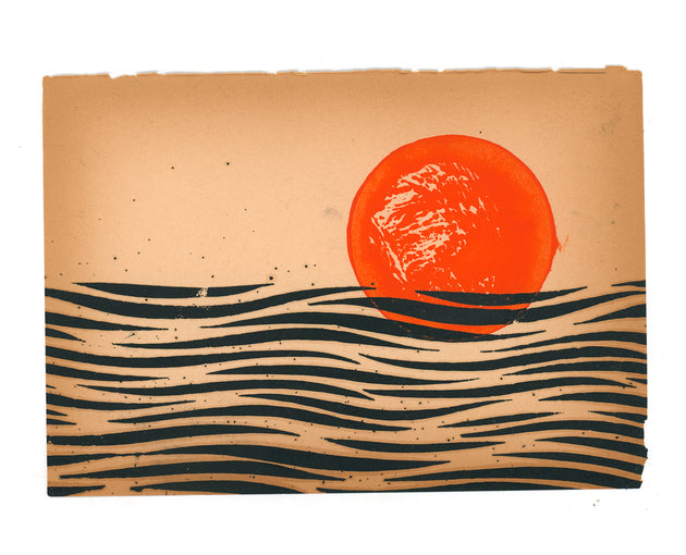 Original Sunset Seas Linocut
