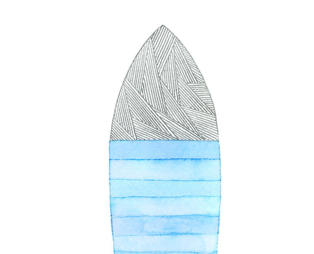 Original 8x10 Watercolor Surfboard