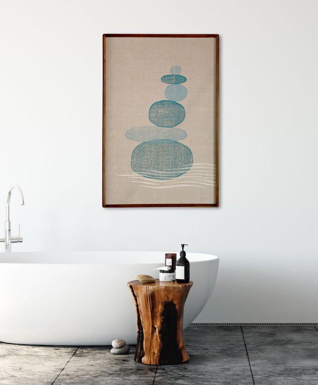 Original "Stones II" Linocut Print on Linen