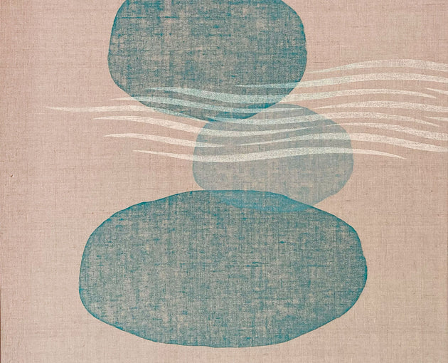 Original "Stones" Linocut Print on Linen