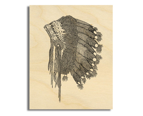 Native American Art Wood Print Limited Edition "Headdress"