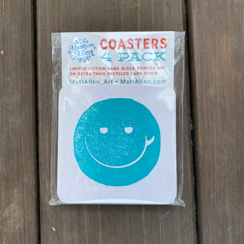 Surf Smile Block printed Coasters - 4 Pack