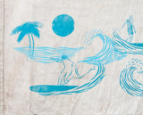 Original 69"x36" "Island Style" Linocut Print on Vintage Sailcloth