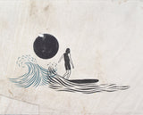 Original 30"x51" "New Dawn" Linocut Print on Vintage Sailcloth