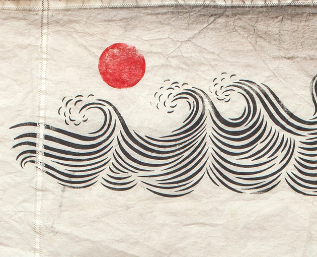 Original 40"x18" "Sunset Sea" Linocut Print on Vintage Sailcloth