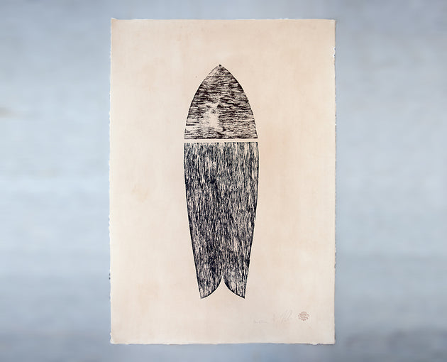Original Surfboard Wood Cut Print 22"x30" Brown/Black